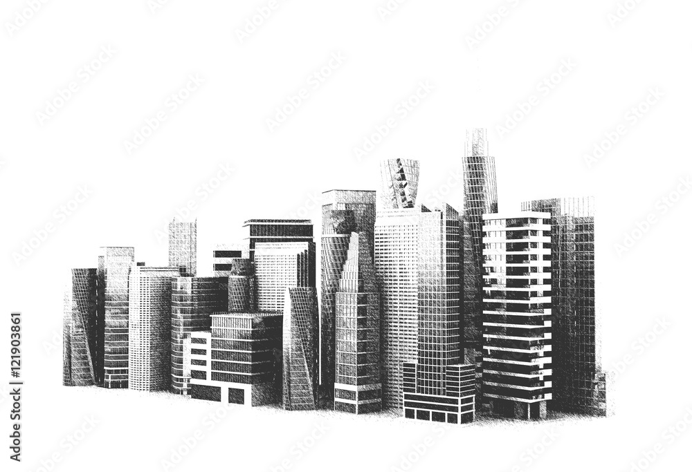 business structure concept. Glass skyscrapers, Grod, isolated on