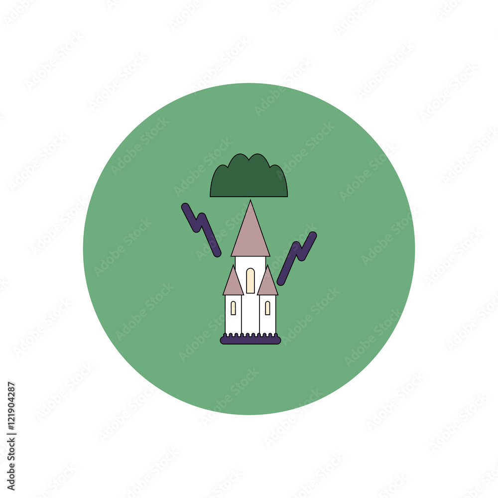 Vector illustration in flat design Halloween icon castle and storm Vector illustration in flat design Halloween icon castle and storm