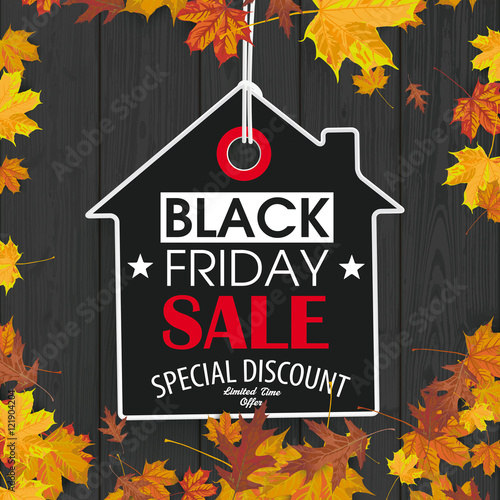 Black Friday Price Sticker House Autumn Foliage Black Wood