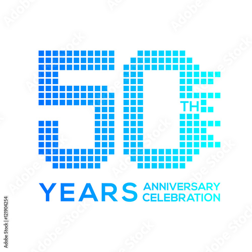 50 years anniversary with a pixels digital,technology logo