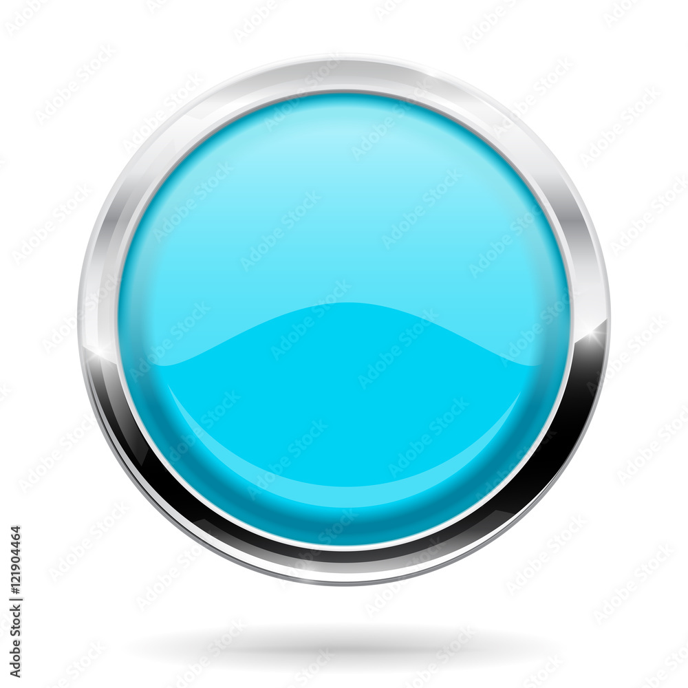 Blue round button with chrome frame Blue round button with chrome frame