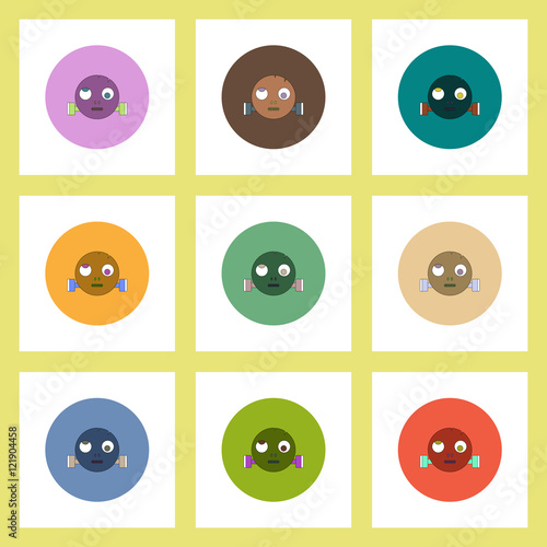 flat icons Halloween set of monster head concept on colorful circles