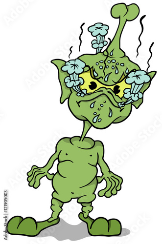 Green Extraterrestrial Standing - Colored Cartoon Illustration, Vector