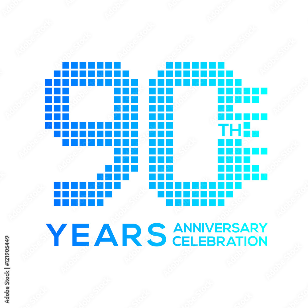 90 years anniversary with a pixels digital,technology logo