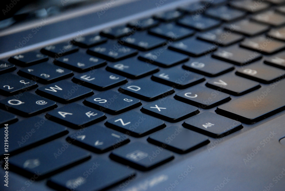 Computer keyboard.macro view on the blue computer keyboard. Computer keyboard.macro view on the blue computer keyboard.