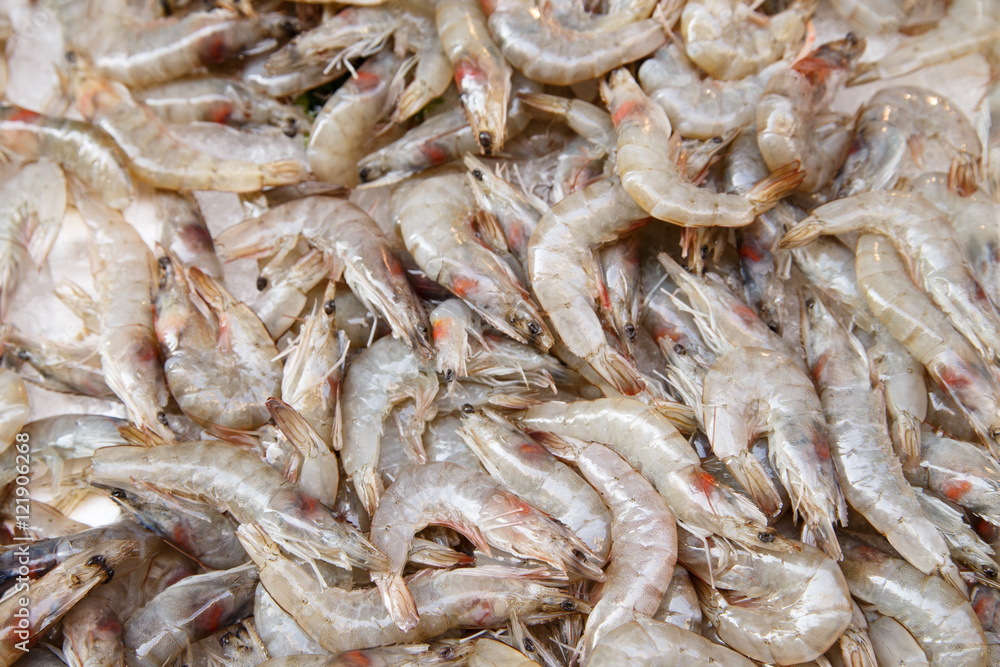 Fresh shrimp at the market for sell Fresh shrimp at the market for sell