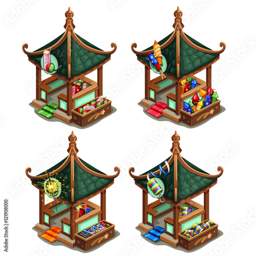 Pavilions in Oriental style with firecrackers