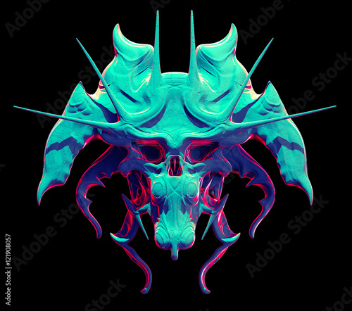 Monster skull design on a black background for Halloween. 3D illustration photo