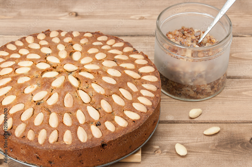 Traditional Christmas Almond Fruit Cake Decorated With Nuts Traditional Christmas Almond Fruit Cake Decorated With Nuts