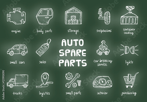 Set of auto spare parts.