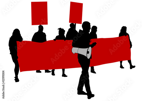 Group of people with flags on white background