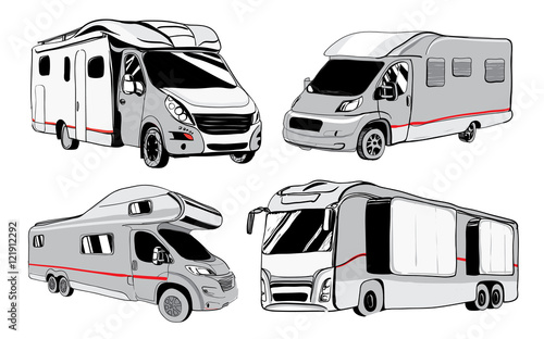 cars Recreational Vehicles Camper Vans Caravans Icons.