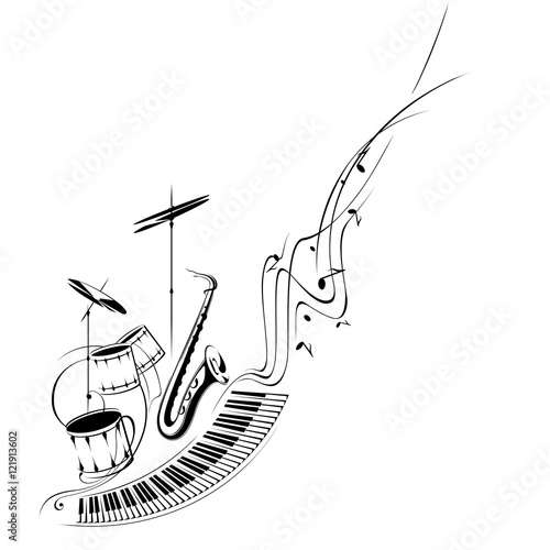Music. Notes, lines, musical instruments.