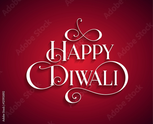 Beautiful lettering calligraphic white text. Calligraphy inscription Happy Diwali festival India on a red background. Vector illustration EPS 10