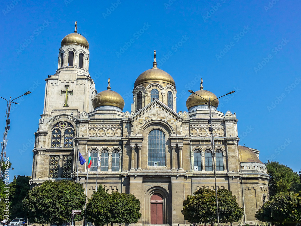 The Assumption Cathedral of Modern Byzantine style with golden domes, Varna, Bulgaria