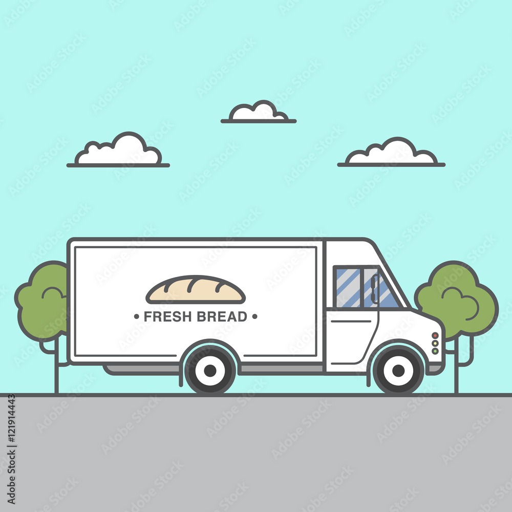 Bread delivery truck on the road. Bread delivery truck on the road.