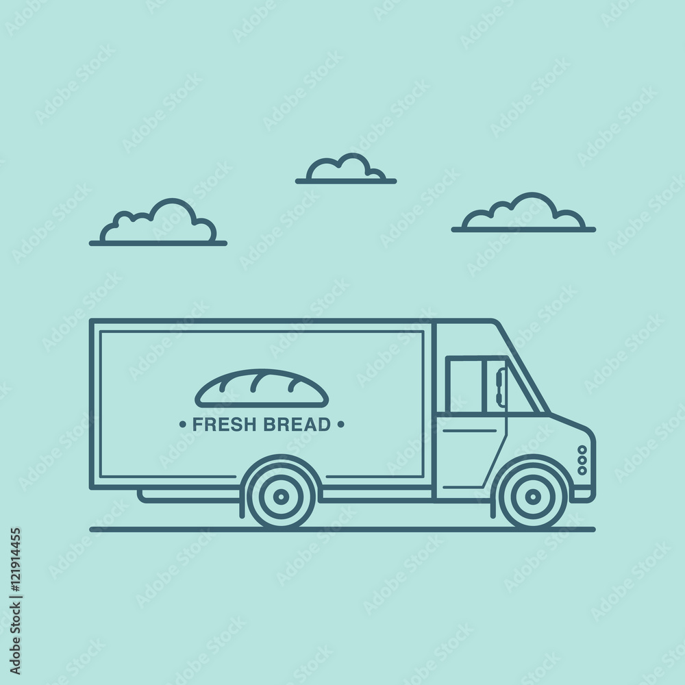 Bread delivery truck icon made in line art style. Stock Vector Adobe