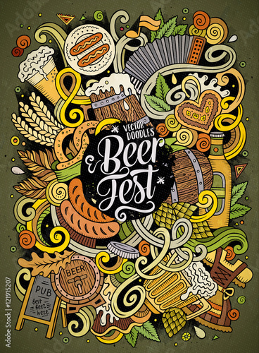 Cartoon cute doodles hand drawn Beer illustration.