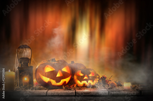 Halloween Pumpkin on old wooden table
