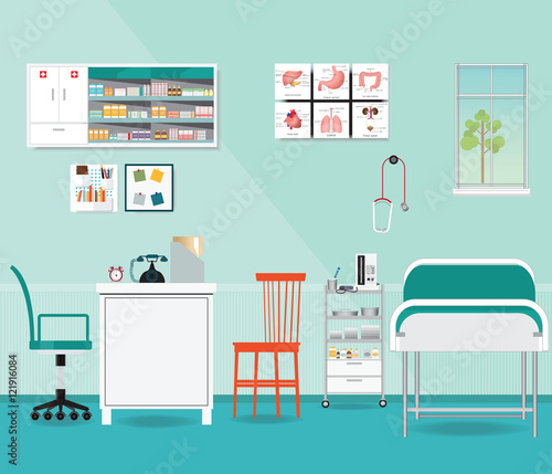 Medical examination or medical check up interior room.