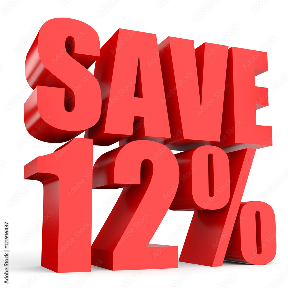 Discount 12 percent off. 3D illustration on white background. Discount 12 percent off. 3D illustration on white background.
