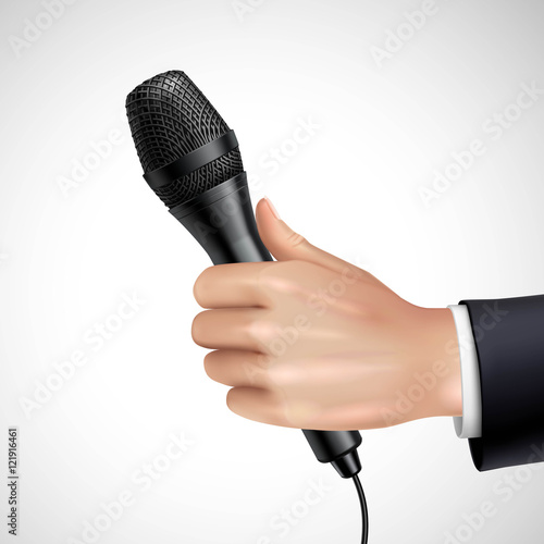 Hand With Microphone Realistic Detail Poster  