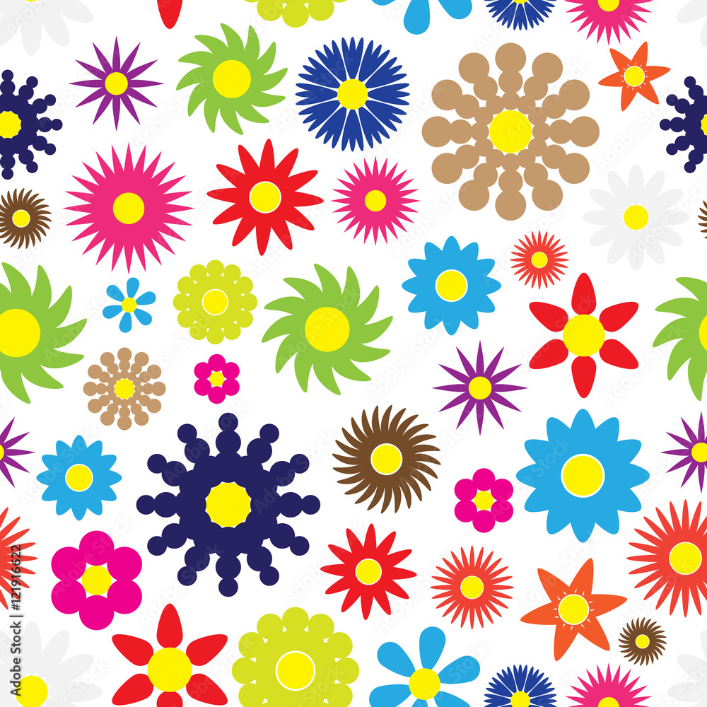 colorful simple retro small flowers seamless white pattern eps10