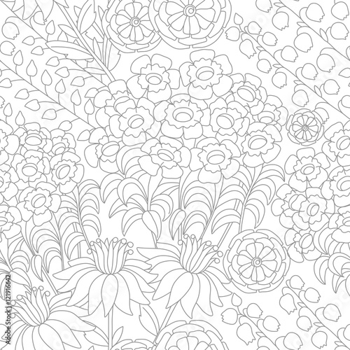 Seamless floral pattern in black and white colors