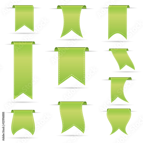 green hanging curved ribbon banners set eps10