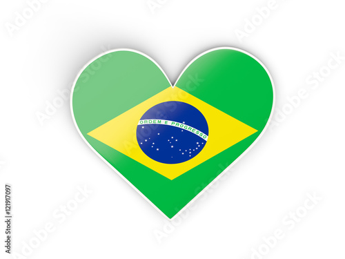 Flag of brazil  heart shaped sticker