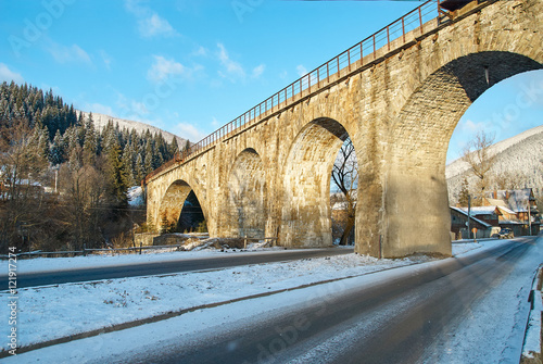 Stone bridge in winter, Ukraine