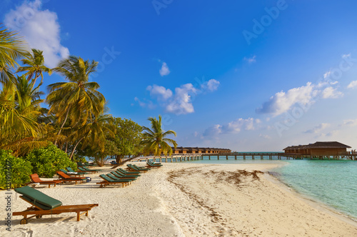 Fototapeta Naklejka Na Ścianę i Meble -  Sunbed on Maldives beach