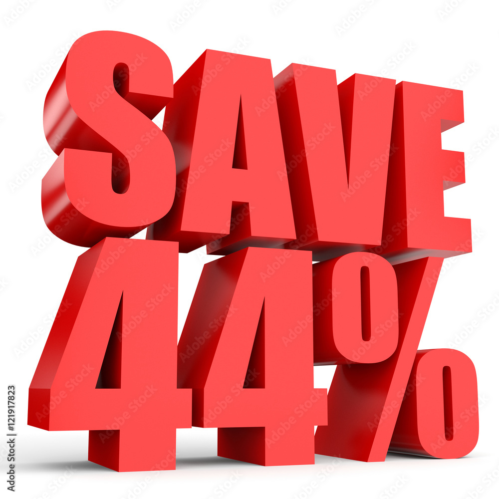 Discount 44 percent off. 3D illustration on white background. Discount 44 percent off. 3D illustration on white background.
