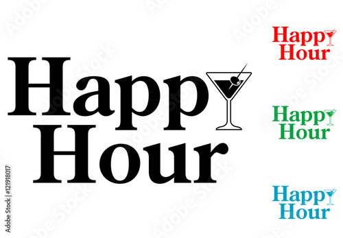 Icono plano texto Happy Hour varios colores
