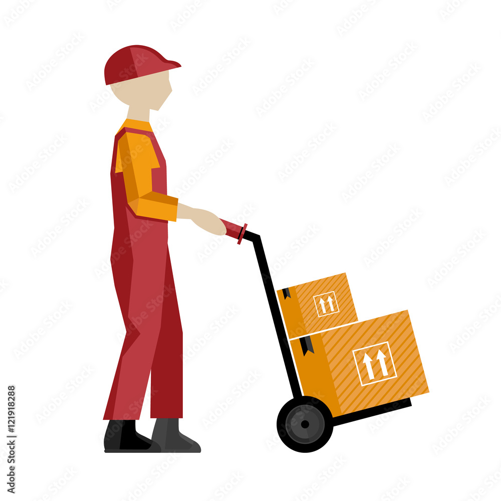 Delivery man on the work isolated vector illustration on white background Delivery man on the work isolated vector illustration on white background