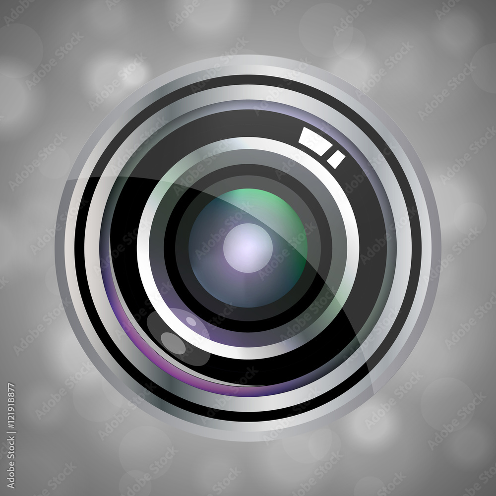 Modern vector realistic lens design on grey abstract background. Vector illustration Modern vector realistic lens design on grey abstract background. Vector illustration