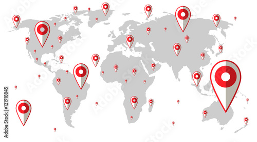 World travel map with navigator points. Journey concept design. Vector illustration