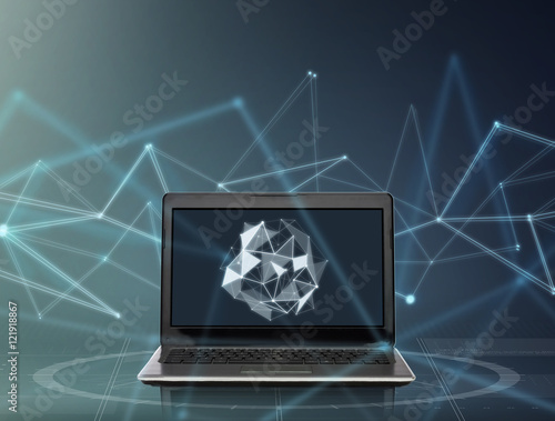 laptop with low poly shape on screen 