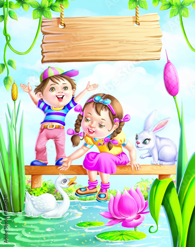Boy and girl outside with n...