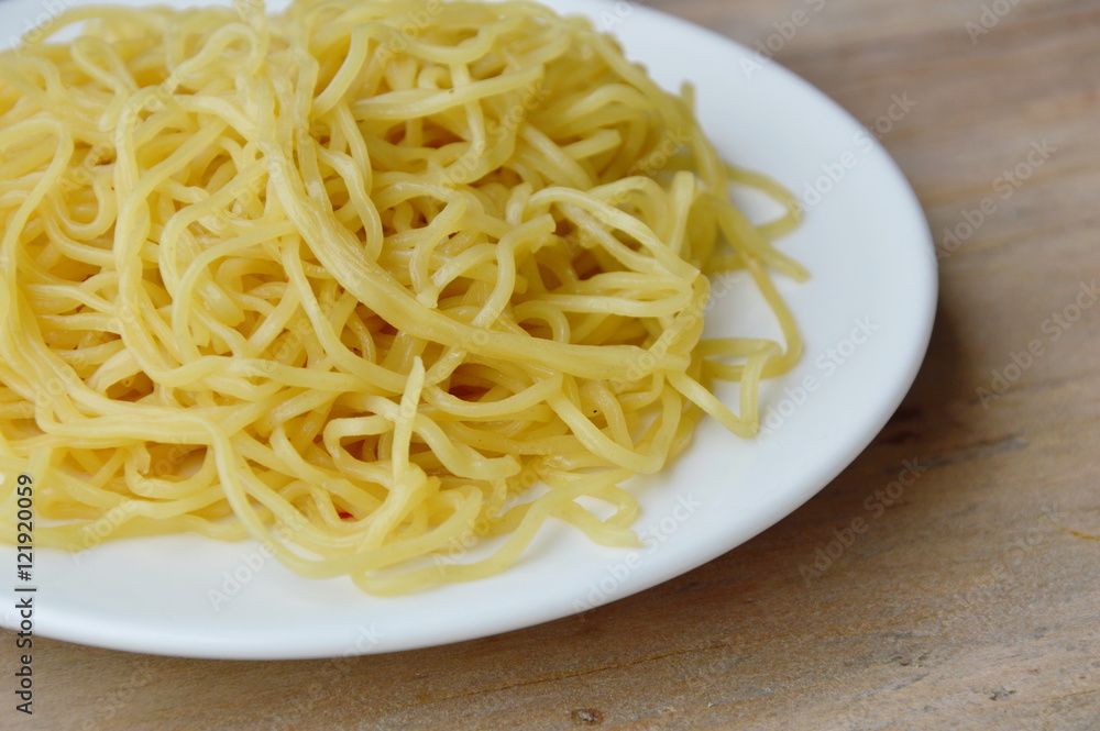 yellow noodle on dish