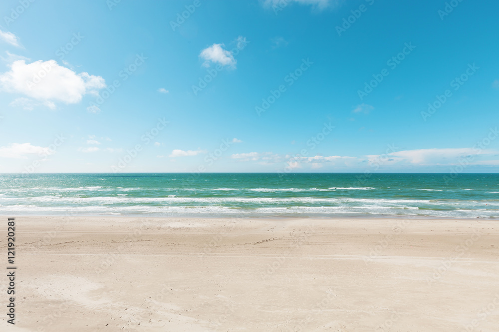 Sea landscape without people, light blue sky