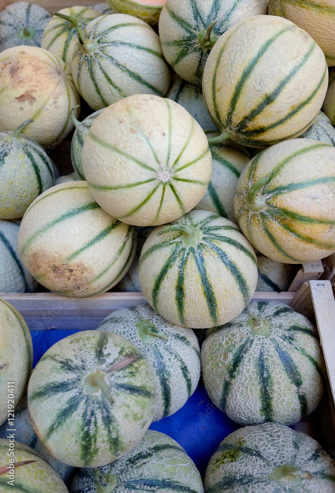 Muskmelons for sale at local market
