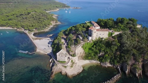 France, Var, Bormes les Mimosas, Aerial view of Brégancon Fort, official residence of the President of the Republic, 4K, UHD (3840X2160) photo