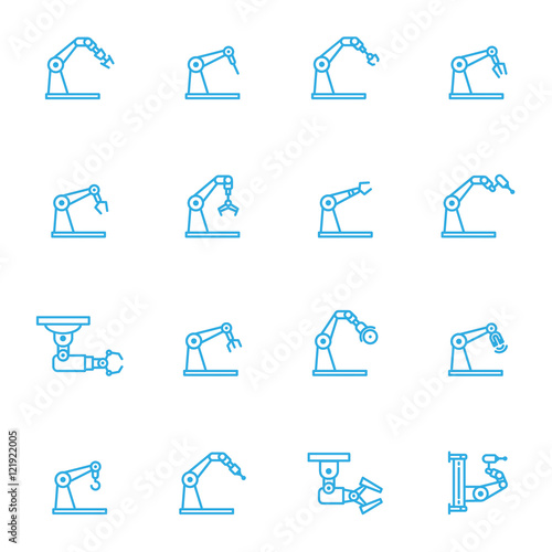 Industrial robot line icons