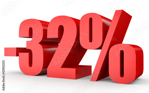 Discount 32 percent off. 3D illustration on white background.