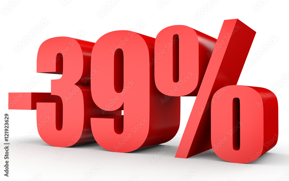 Discount 39 percent off. 3D illustration on white background. Discount 39 percent off. 3D illustration on white background.