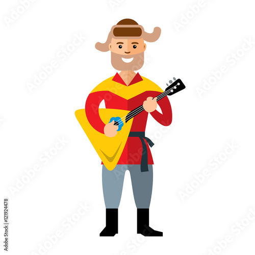 Vector Russian balalaika player. Flat style colorful Cartoon illustration.