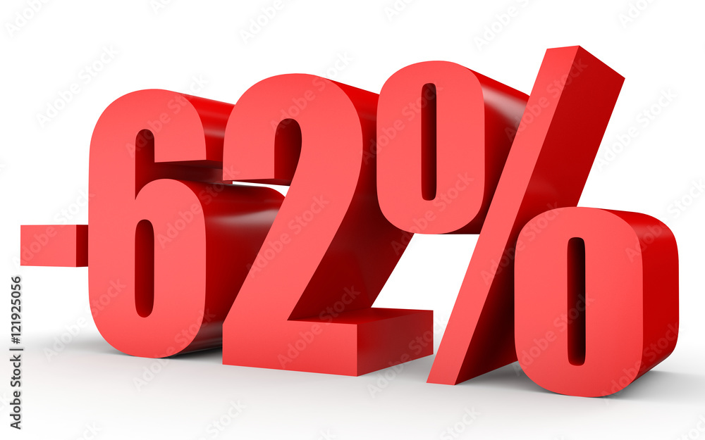 Discount 62 percent off. 3D illustration on white background. Discount 62 percent off. 3D illustration on white background.