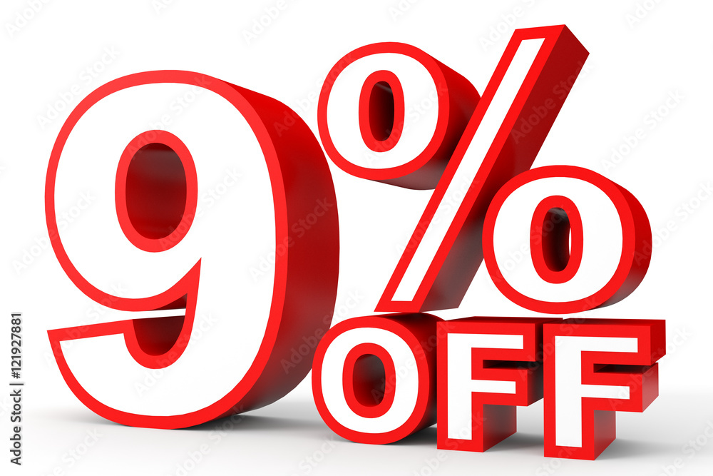 Discount 9 percent off. 3D illustration on white background. Discount 9 percent off. 3D illustration on white background.