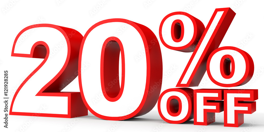 Discount 20 percent off. 3D illustration on white background. Discount 20 percent off. 3D illustration on white background.